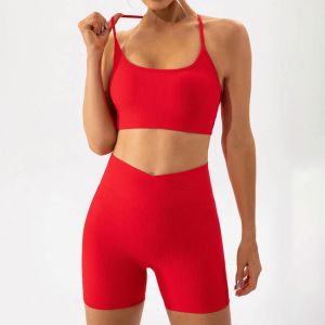 New Design Yoga 2 Pieces Womens Ribbed Training Wear Red